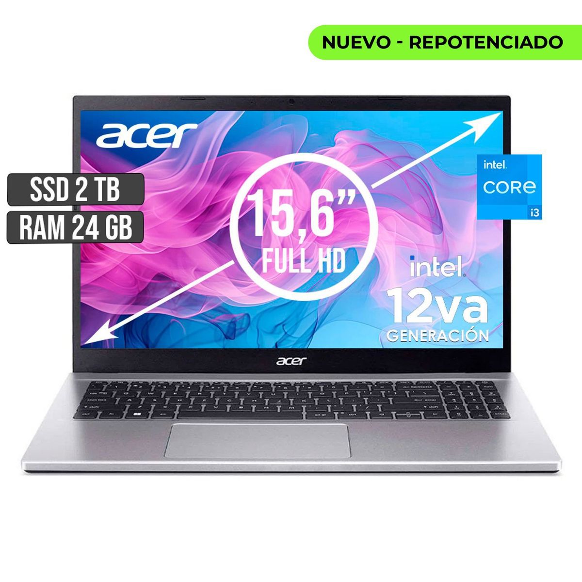 ACER - PORTATIL ACER INTEL CORE I3-1215U SSD 2TB RAM 24GB LED 15,6 FULL HD