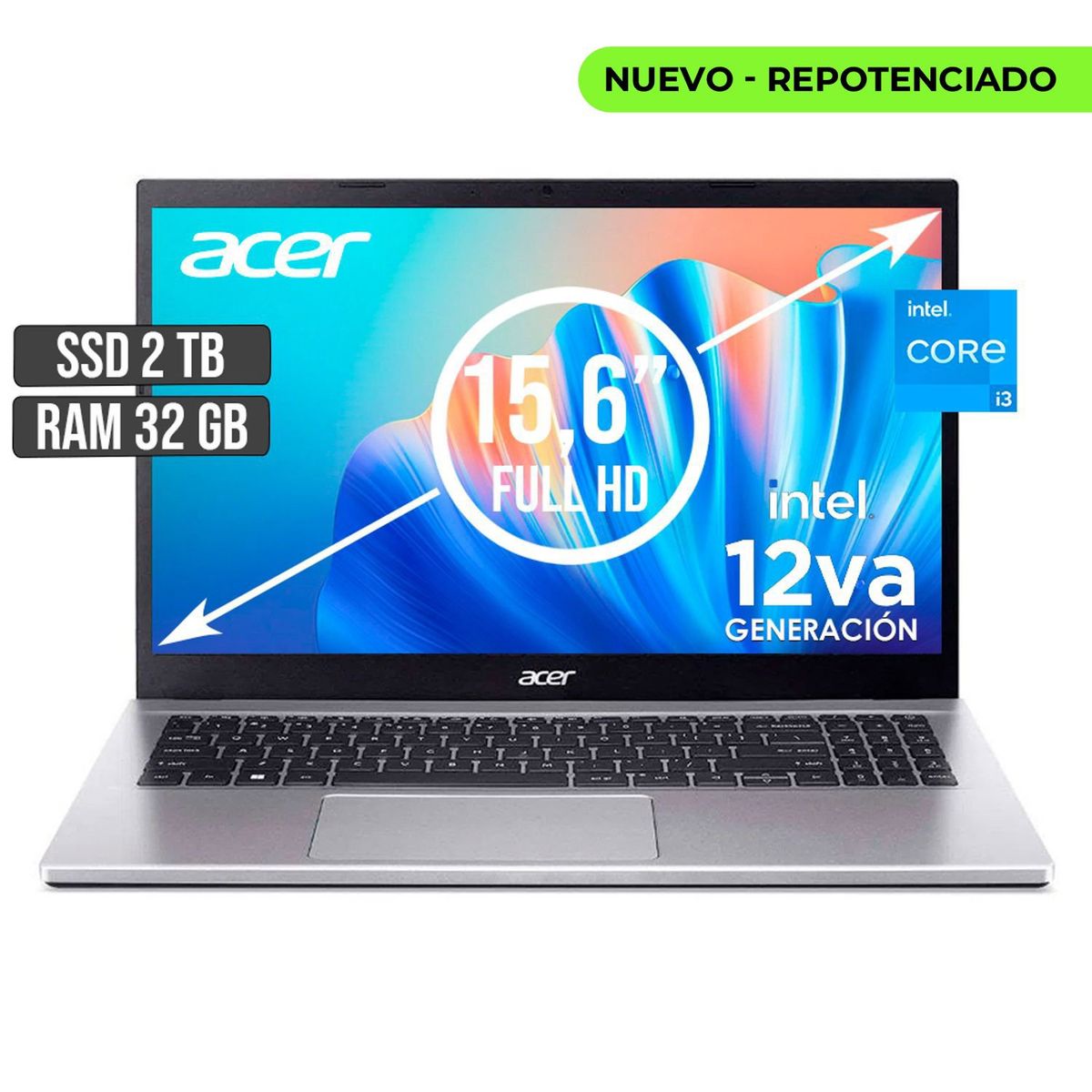ACER - PORTATIL ACER INTEL CORE I3-1215U SSD 2TB RAM 32GB LED 15,6 FULL HD