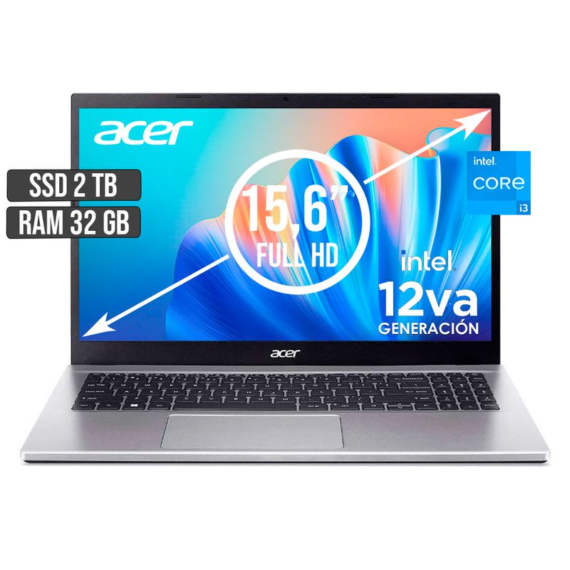 ACER - PORTATIL ACER INTEL CORE I3-1215U SSD 2TB RAM 32GB LED 15,6 FULL HD