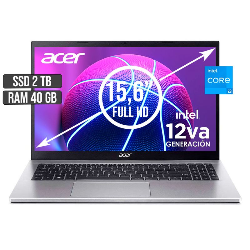 ACER - PORTATIL ACER INTEL CORE I3-1215U SSD 2TB RAM 40GB LED 15,6 FULL HD