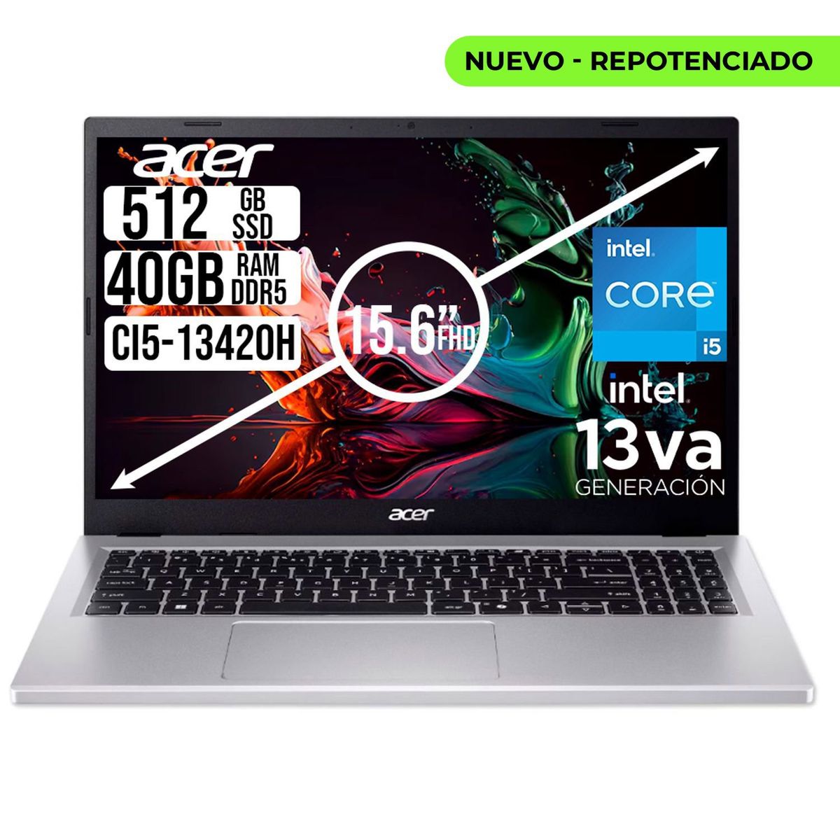 ACER - PORTATIL ACER ASPIRE INTEL CORE I5-13420H SSD 512GB RAM 40GB LED 15,6 FULL HD