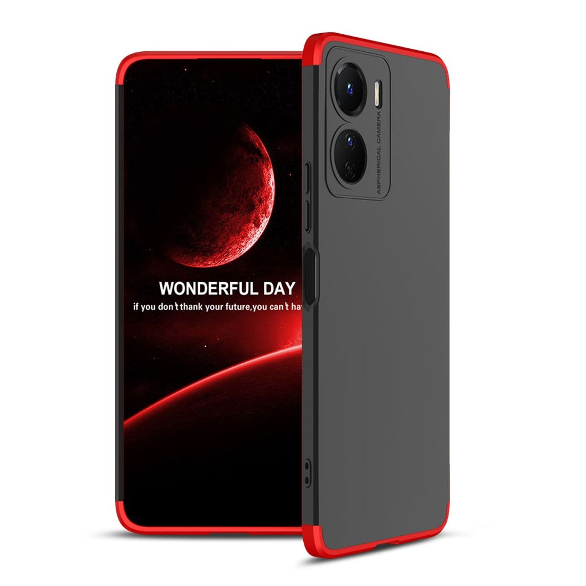 GENERICO - Funda Carcasa Estuche Protector Para Vivo Y16 Negro con Rojo