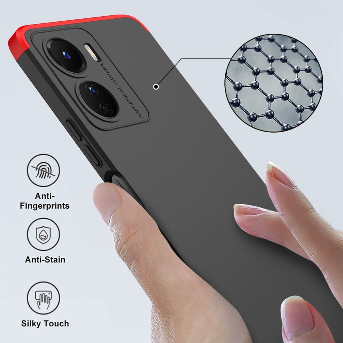 GENERICO - Funda Carcasa Estuche Protector Para Vivo Y16 Negro con Rojo