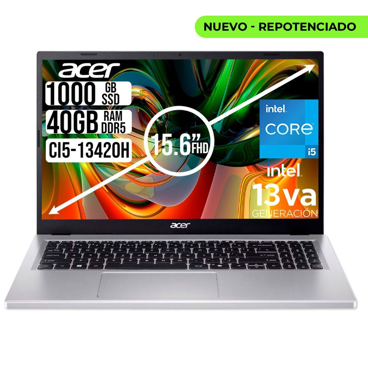 ACER - PORTATIL ACER ASPIRE INTEL CORE I5-13420H SSD 1TB RAM 40GB LED 15,6 FULL HD