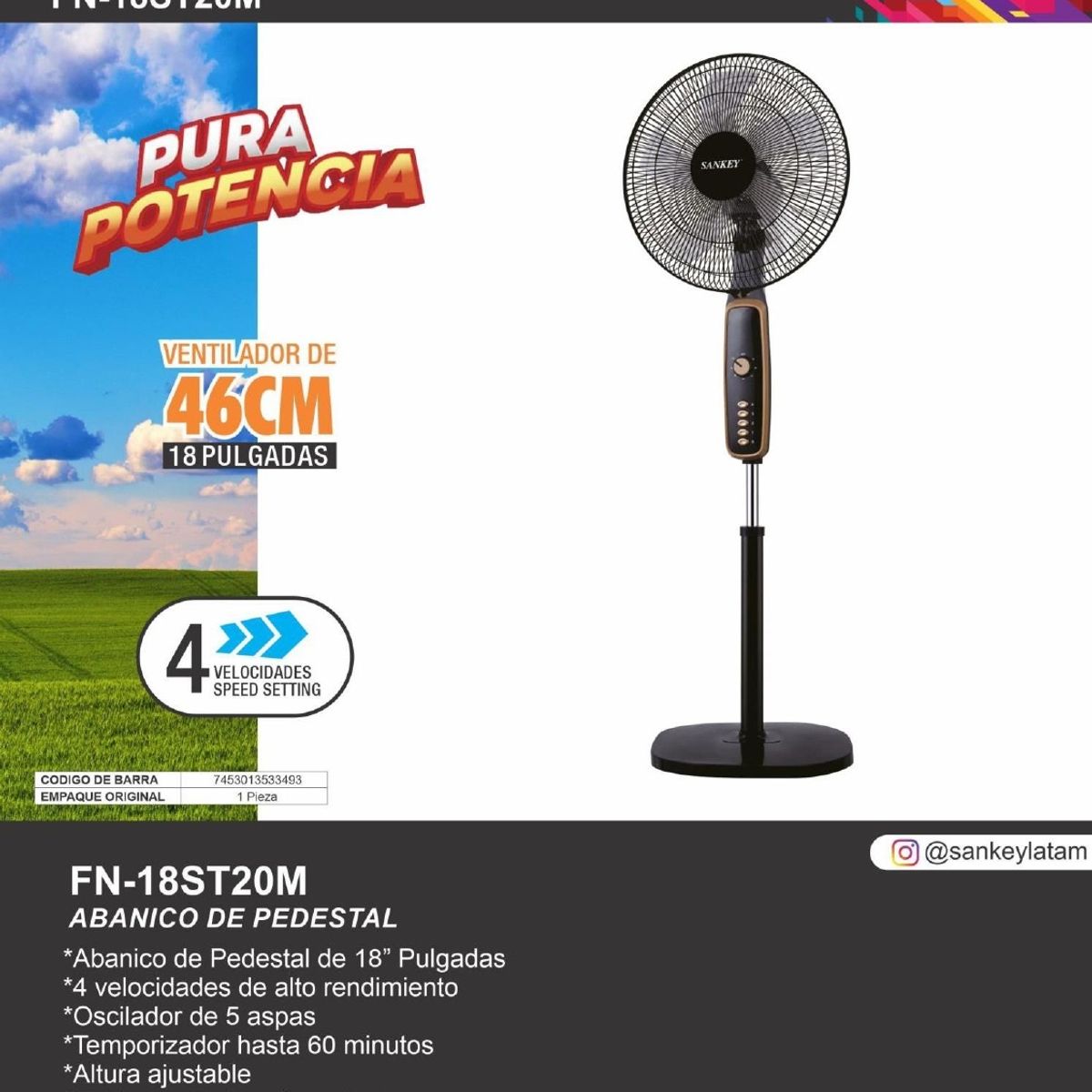 SANKEY - Ventilador de Alto Rendimiento Sankey de 18 Pulgadas 5 Aspas