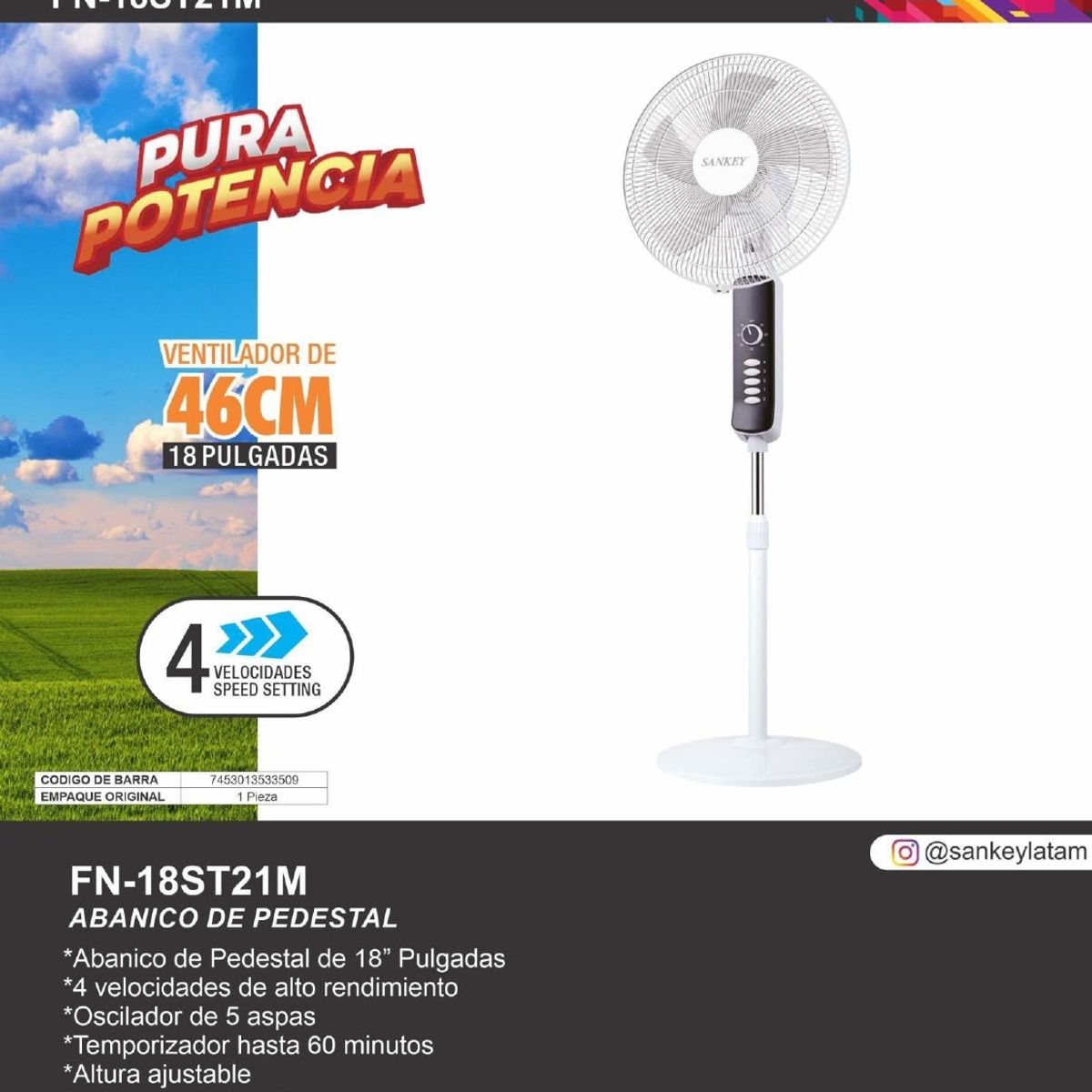 SANKEY - Ventilador de Alto Rendimiento Sankey de 18 Pulgadas 5 Aspas Blanco