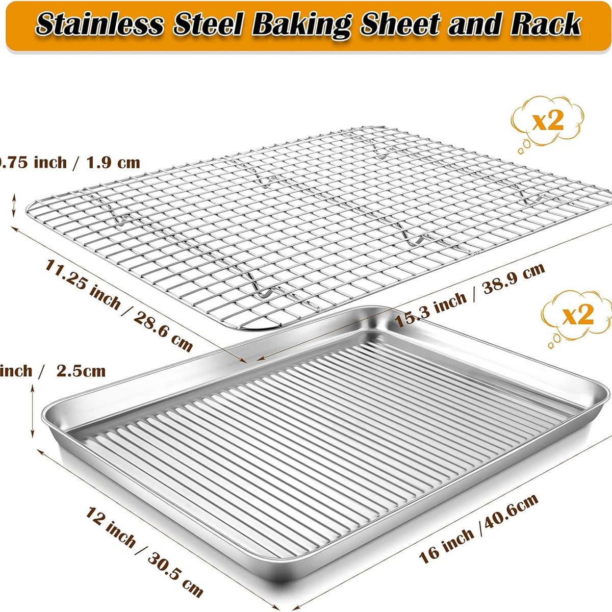 GENERICO - Rejilla para Enfriar Con Bandeja Horno Acero Inoxidable 41 x 30 cm