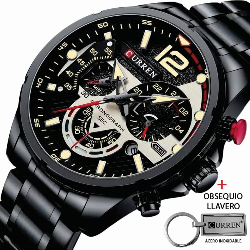 CURREN - Reloj Curren Acero Inoxidable Cronógrafos 8395 Mas Llavero