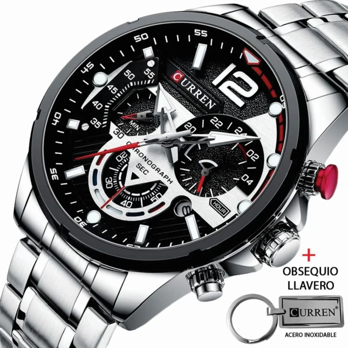CURREN - Reloj Curren Acero Inoxidable Cronógrafos 8395 Mas Llavero