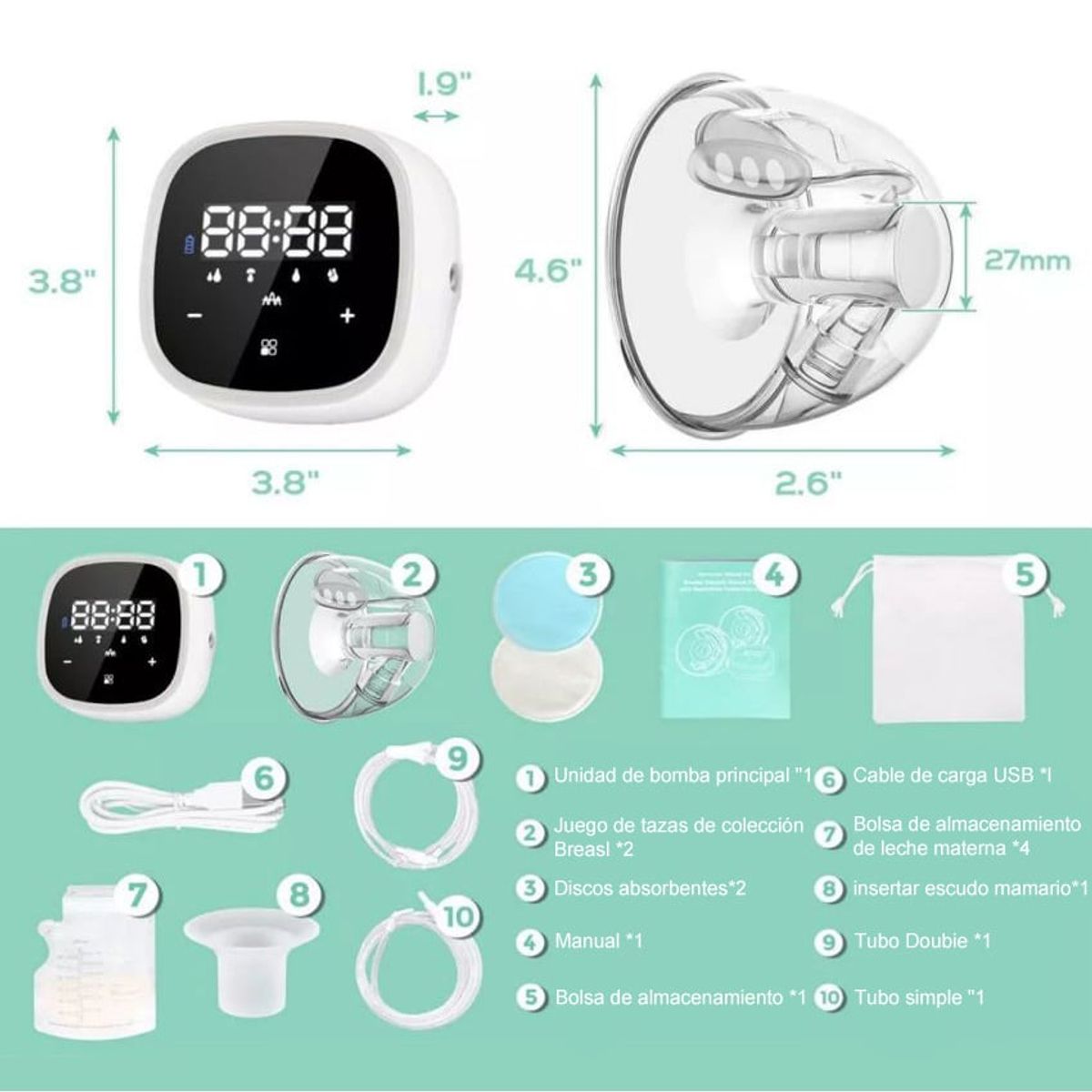 CARER SPARK - Dobles Extractores De Leche Materna Libre BPA Con Repuestos
