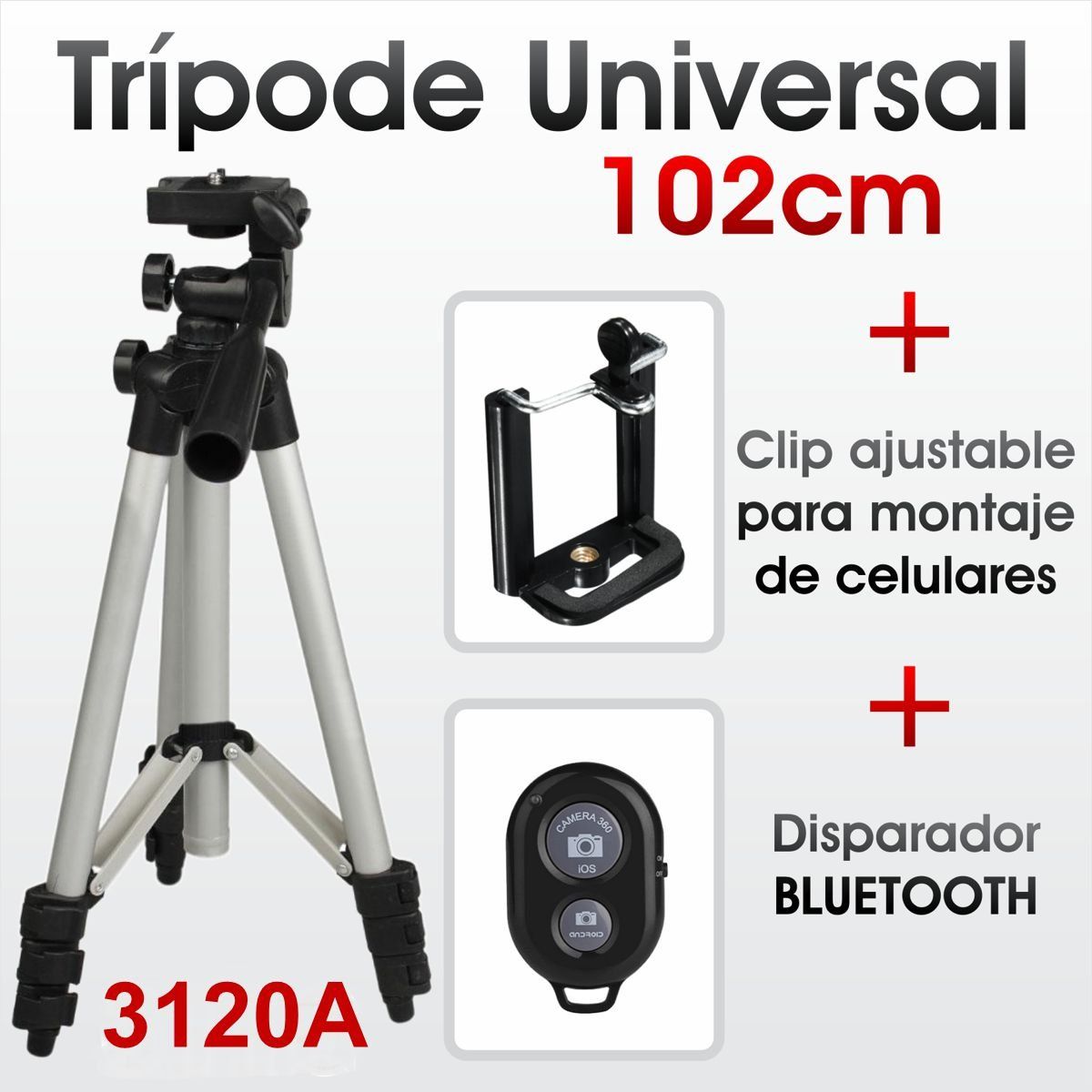 OEM - Trípode Cámara 3120A Con Estuche + Clip Celular + Bluetooth