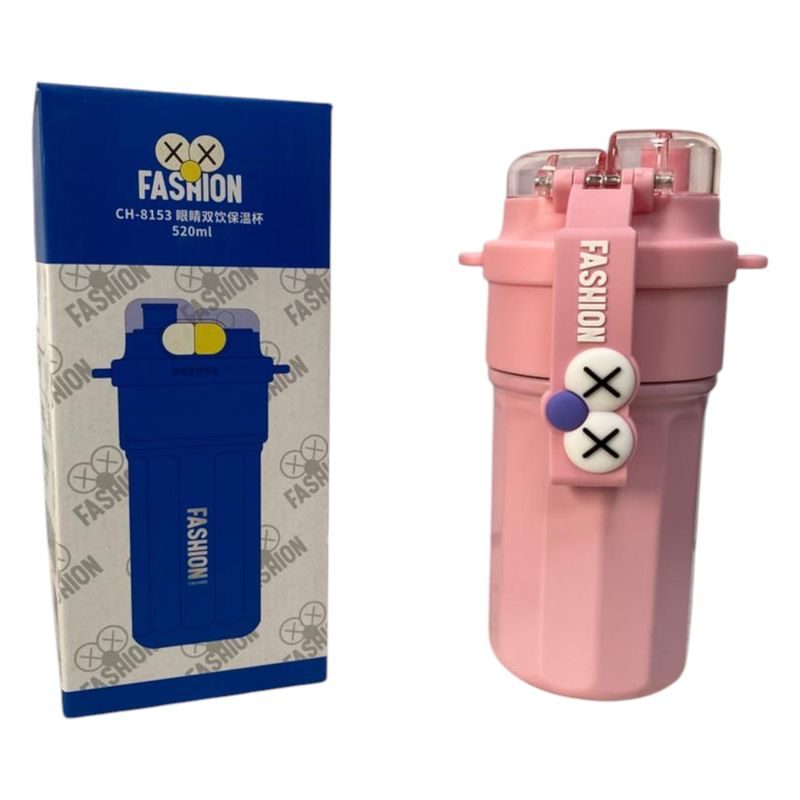 GENERICO - Termo Botella Fashion Rosa Termica Con Pitillo Recubierta De Acero