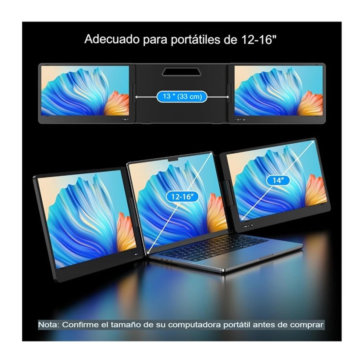 GENERICO - Extensor De Pantalla Triple Para Portatil FHD 1080P IPS De 14