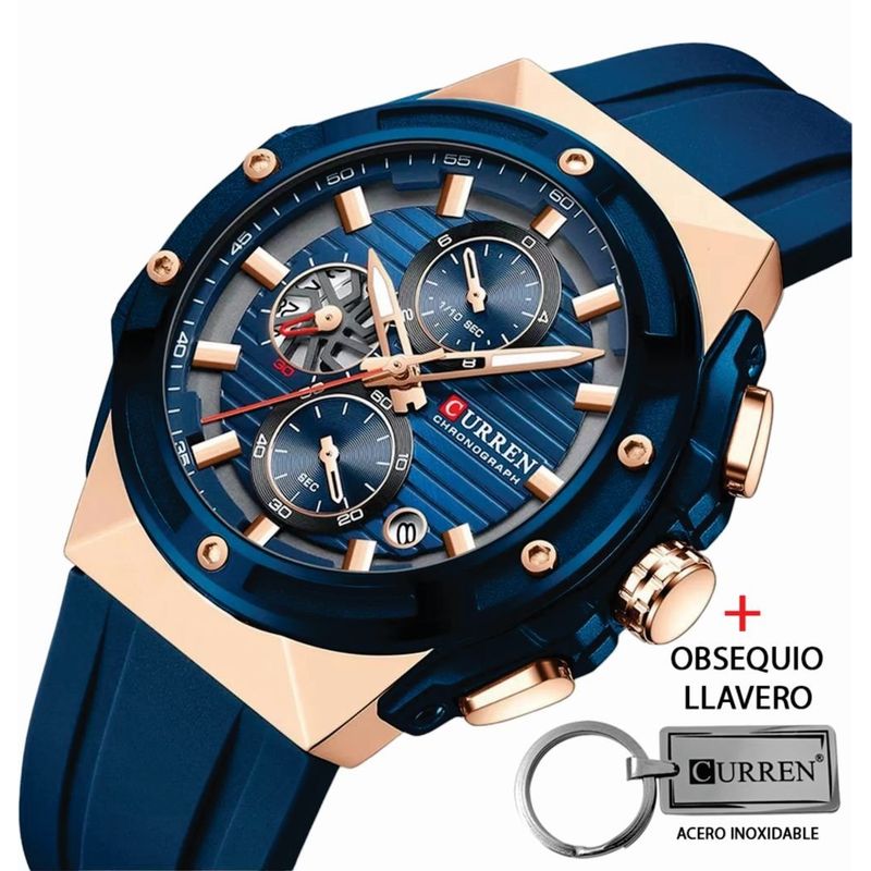 CURREN - Reloj Curren 8462 Cronografos Correa De Silicona Mas Llavero