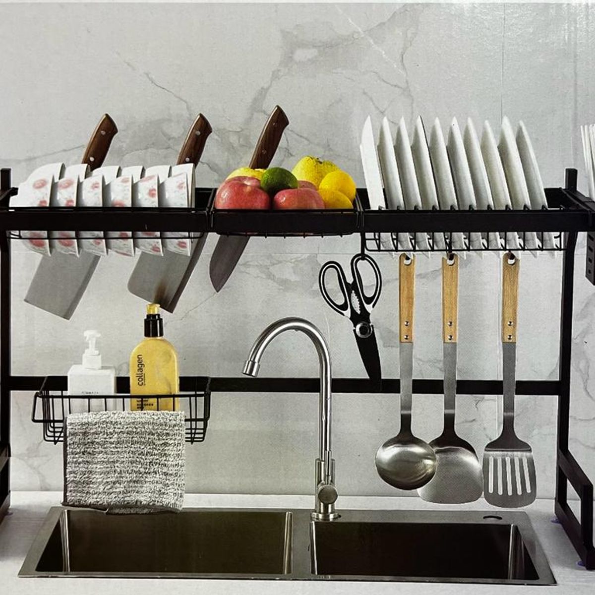 HOME - Estante De Acero Inoxidable Escurridor 65cm Negro