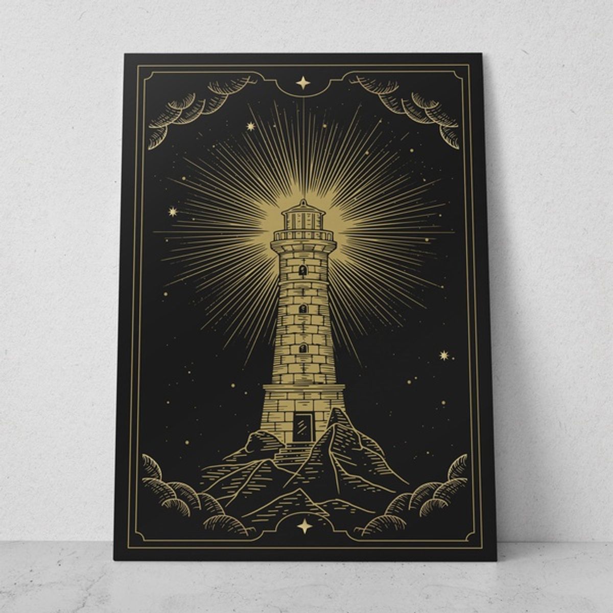 TAYRONA STORE - Cuadros Retablo Ilustraciones Negro y Dorado 029 - 35x50cm