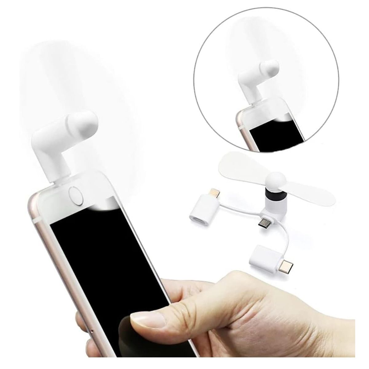 GENERICO - Mini Ventilador Para Celular 3 En 1 iPhone Tipo C Micro Usb