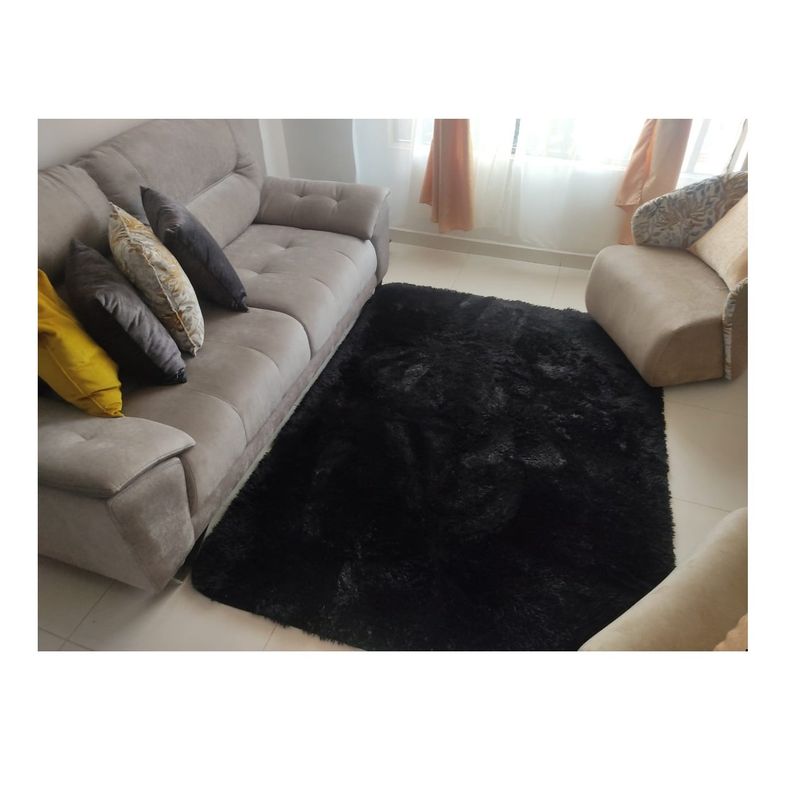 G HOME - Tapete alfombra peluda Negro tapete peluche 150 x 200 cm