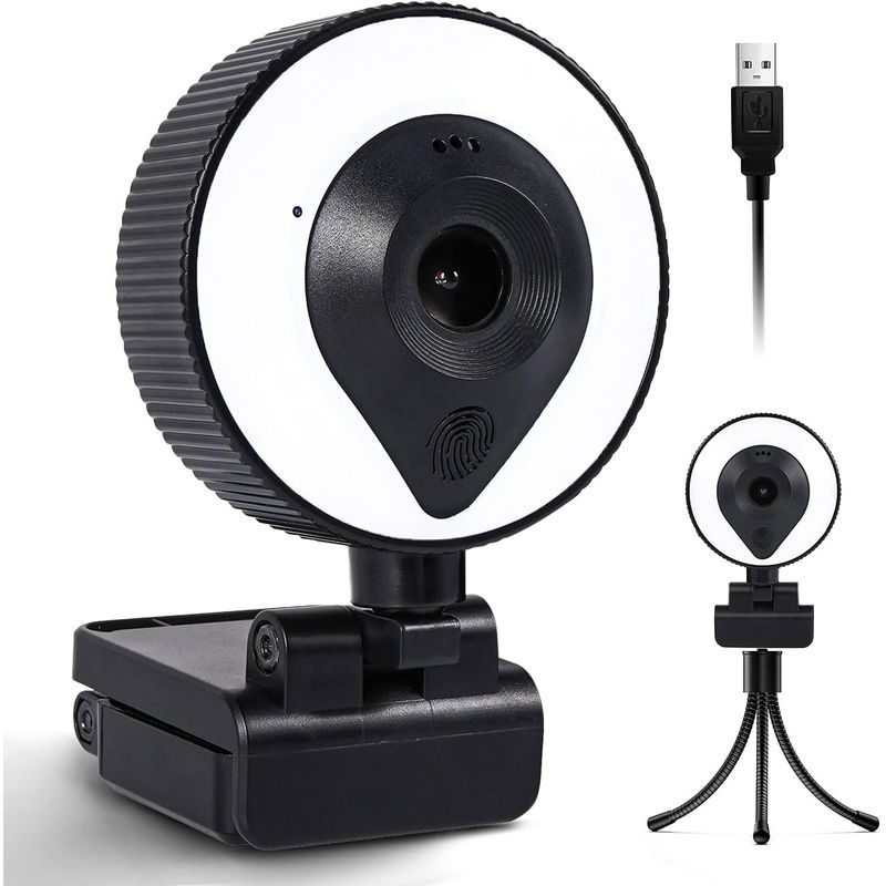 GENERICO - Cámara Web Cam 2K HD USB con Micrófono y LED Tripode Videoconferencias