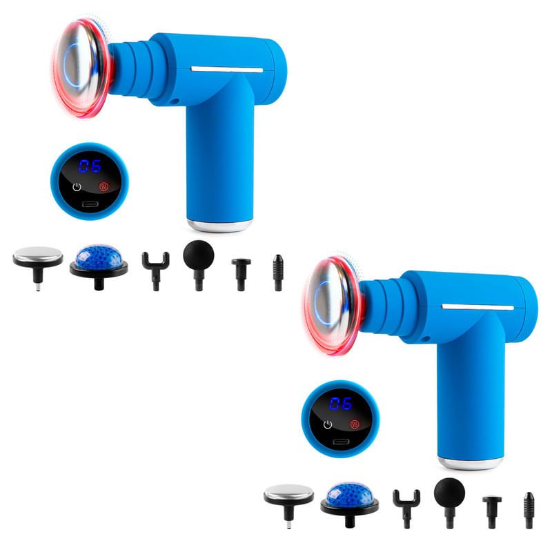 STYLE STARS - 2 Pistolas masajeador percutor de calor o frío 6 cabezas Azul