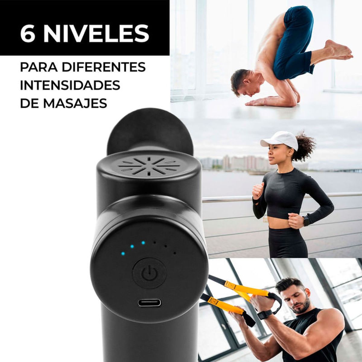 STYLE STARS - Pistola masajeadora de percusión portátil masajeador 6 Vel Negro.