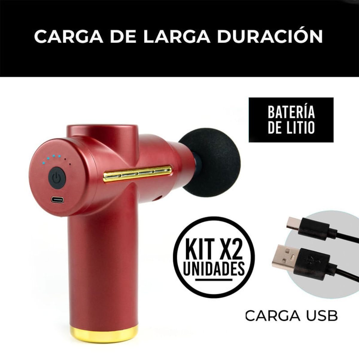 STYLE STARS - Combo Dos Pistolas masajeadoras de percusión portátil 6Vel Rojo