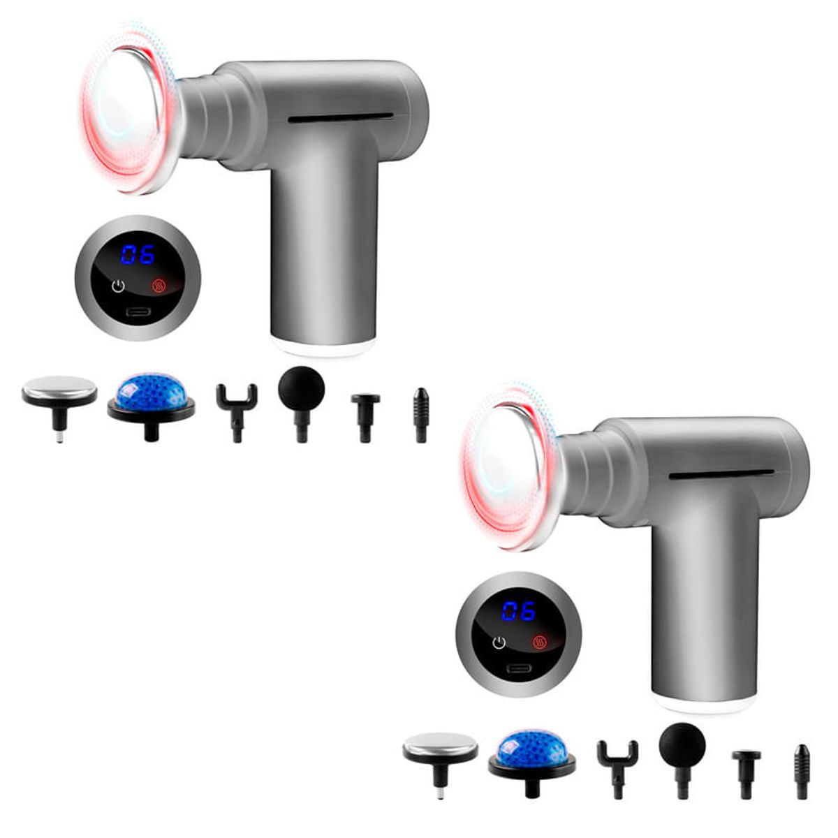 STYLE STARS - 2 Pistolas masajeador percutor de calor o frío 6 cabezas Gris