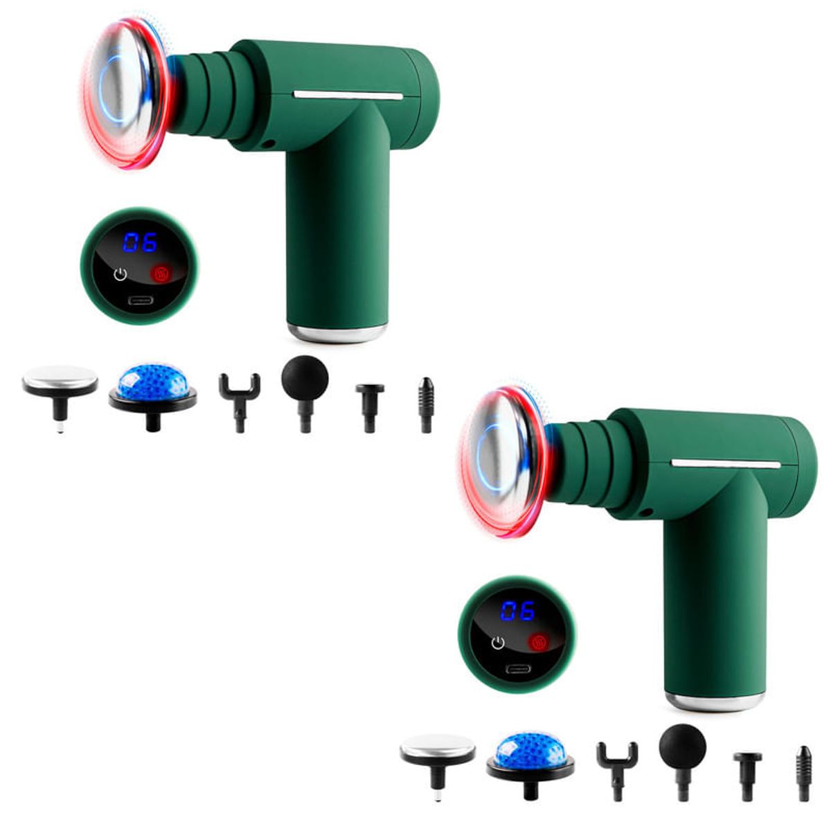 STYLE STARS - 2 Pistolas masajeador percutor de calor o frío 6 cabezas Verde
