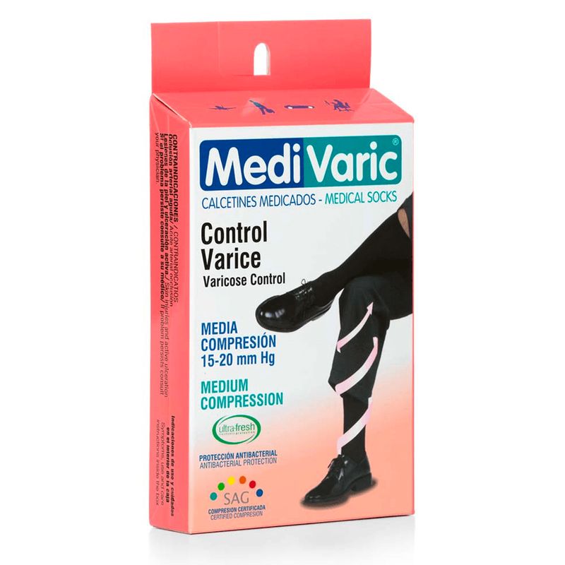 MEDIVARIC - Calcetin Hombre 15-20 Mmhg Medivaric Talla Xl Negro