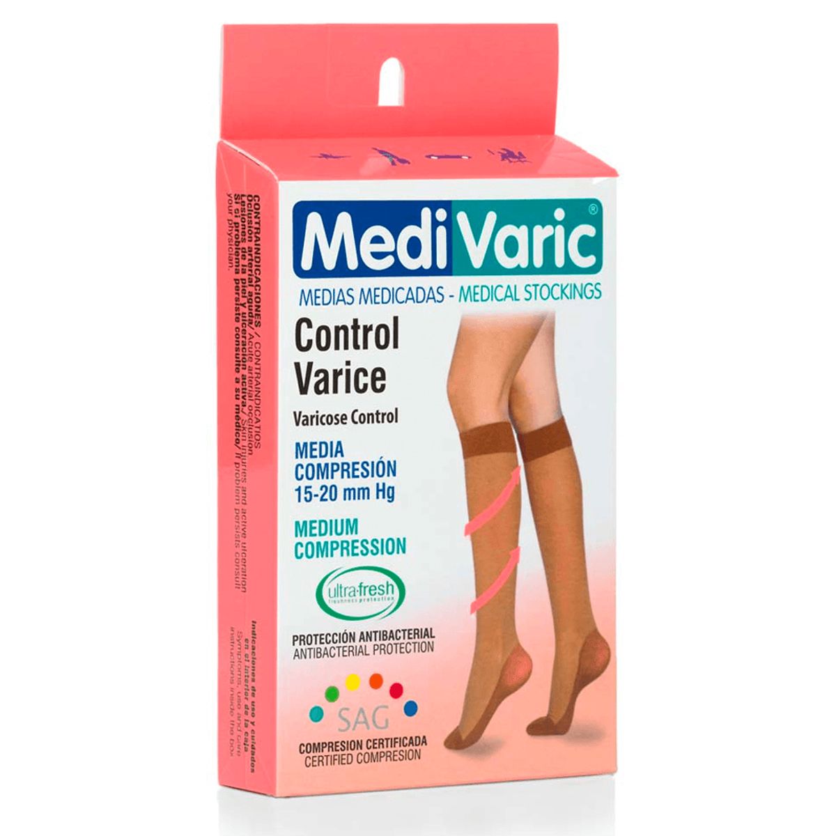 MEDIVARIC - Media Dama Rodilla 15-20 Mmhg Medivaric Talla L Negro