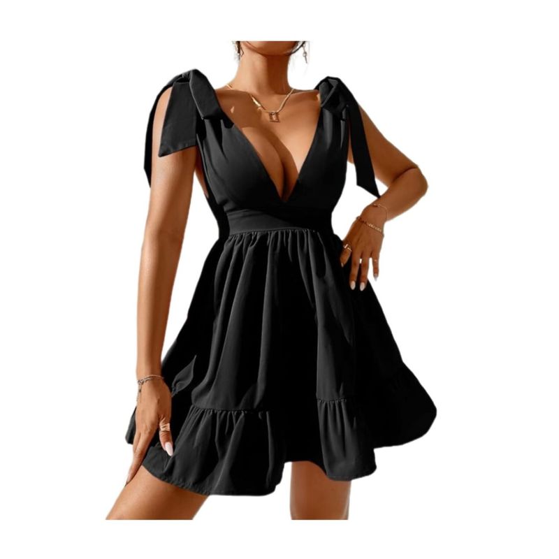 BAPU - Vestido corto escote en v de amarrar en hombros