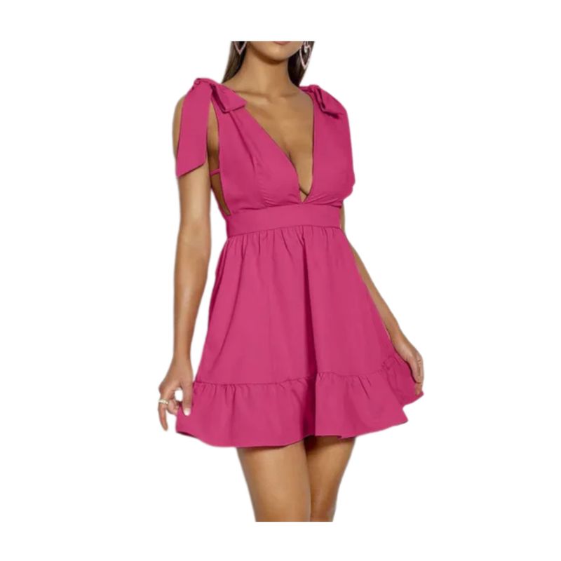 BAPU - Vestido corto escote en v de amarrar en hombros