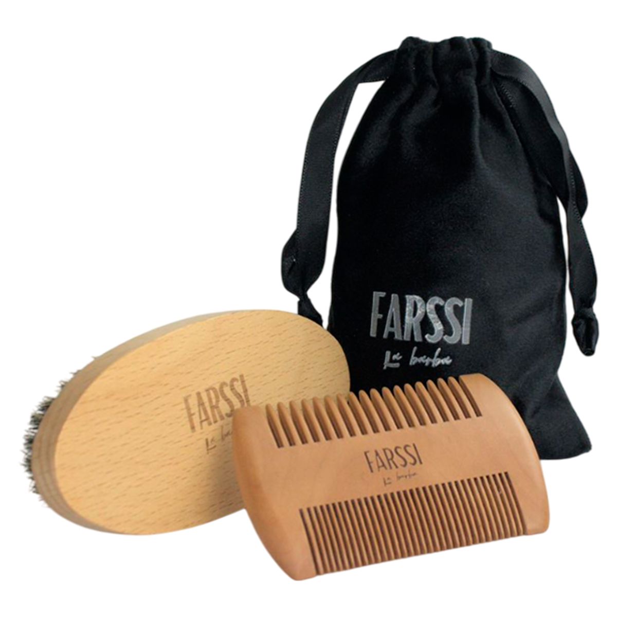 FARSSI LA BARBA - Set X3 Barba Cepillo Cerdas Jabalí + Peine Madera + Bolsa