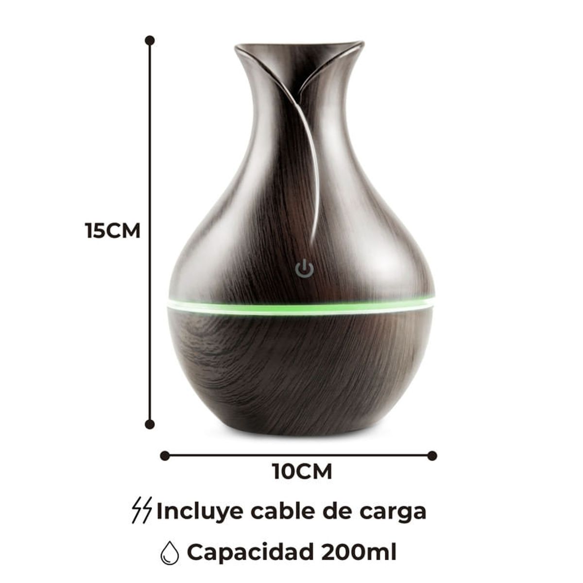 ENERGY PLUS - Difusor ultrasónico de aceites esenciales luz led 200ml Madera Oscuro