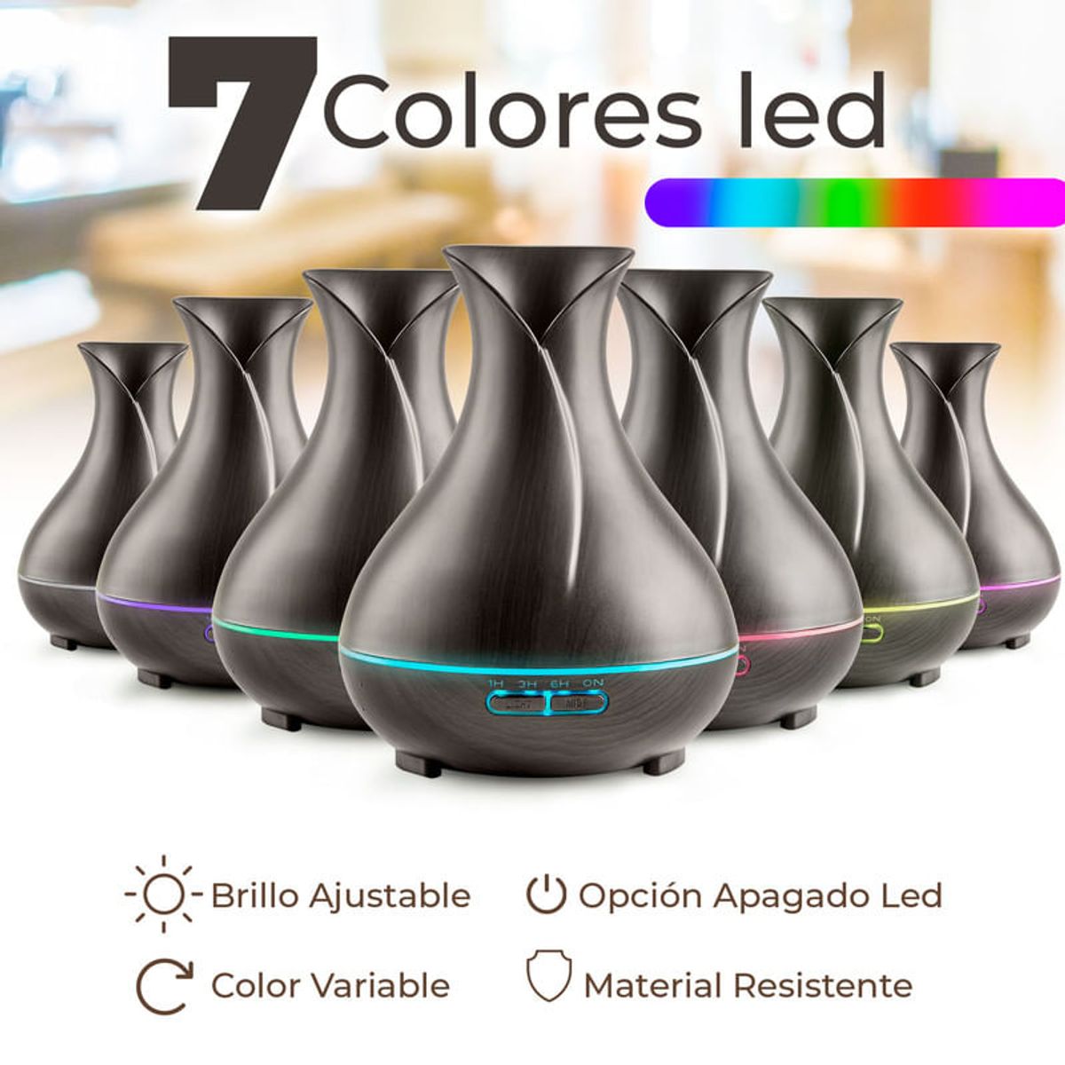 ENERGY PLUS - Humidificador difusor de aromas eléctrico aromaterapia 500ml Madera Oscuro