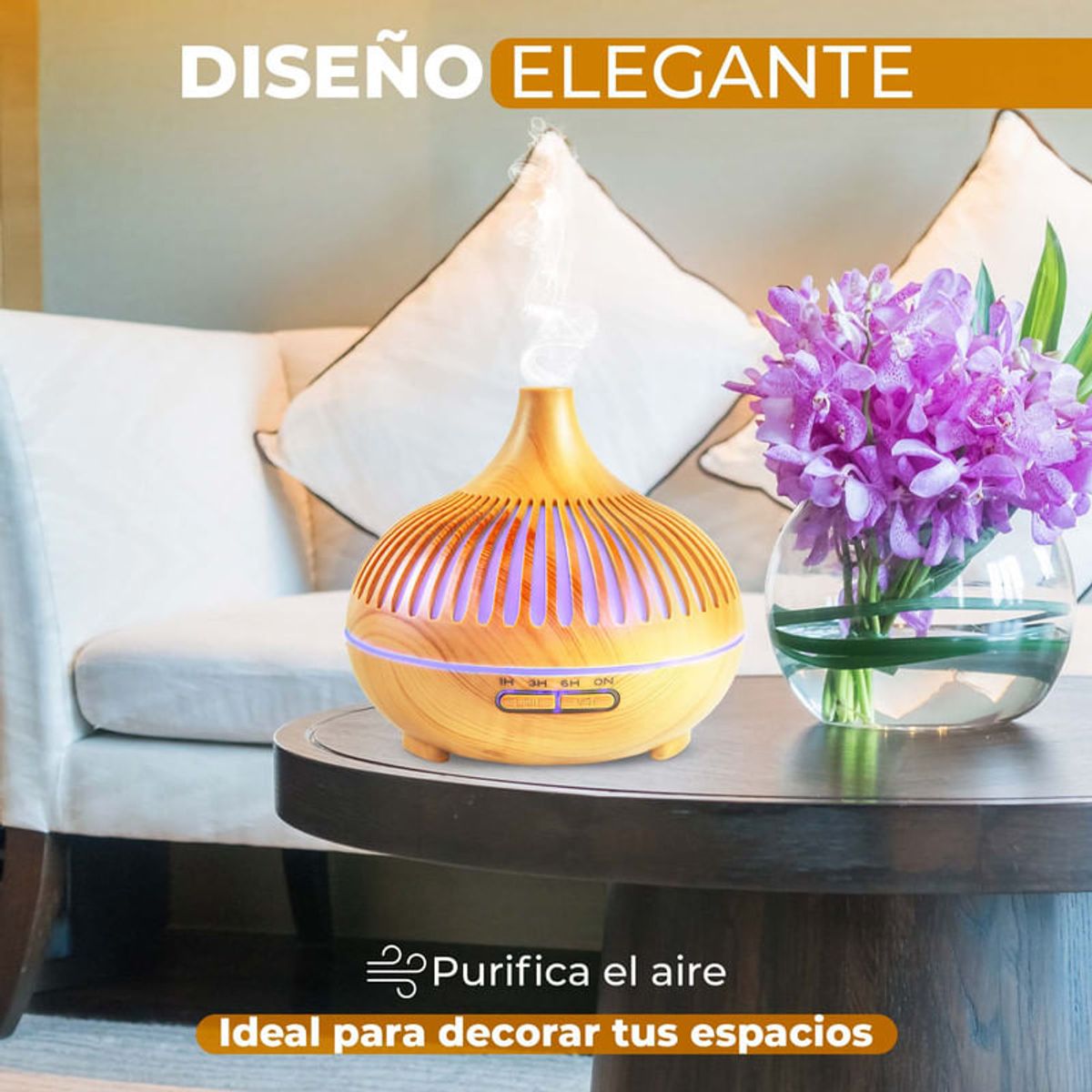 ENERGY PLUS - Difusor Aromas Con Control Luces Led 7 Colores Temporizador Madera Claro