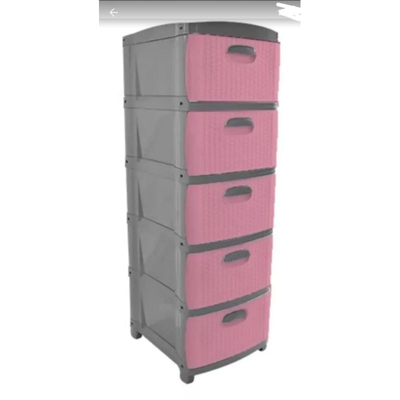PRODEHOGAR - Organizador cajonero plastico amplio dubai por 5 niveles Gris-Rosado