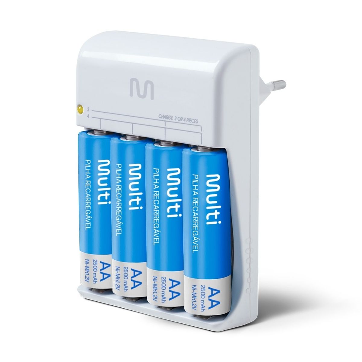 MULTILASER - Baterías + Cargador Multi Pilas Recargables Aa 2500 Mah
