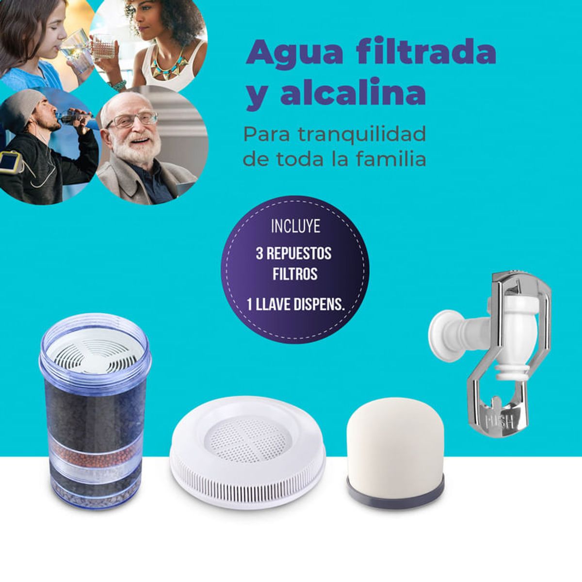 CHEF MASTER - 4 Repuestos para Filtro de Agua ChefMaster + Llave Magnética