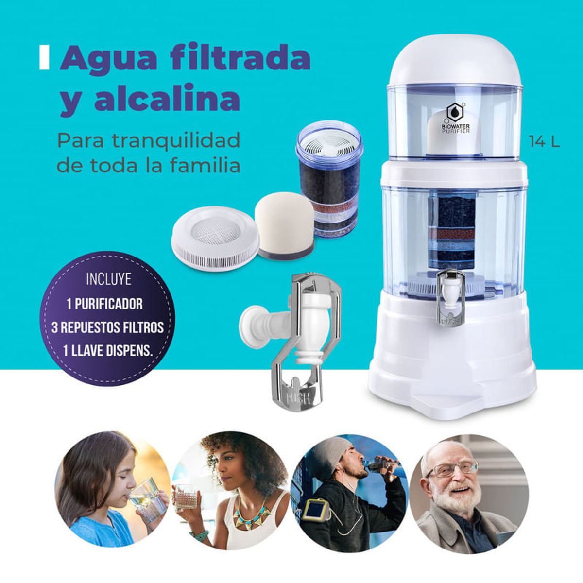 CHEF MASTER - Filtro de agua Chef Master + 4 Repuestos Filtros + Llave