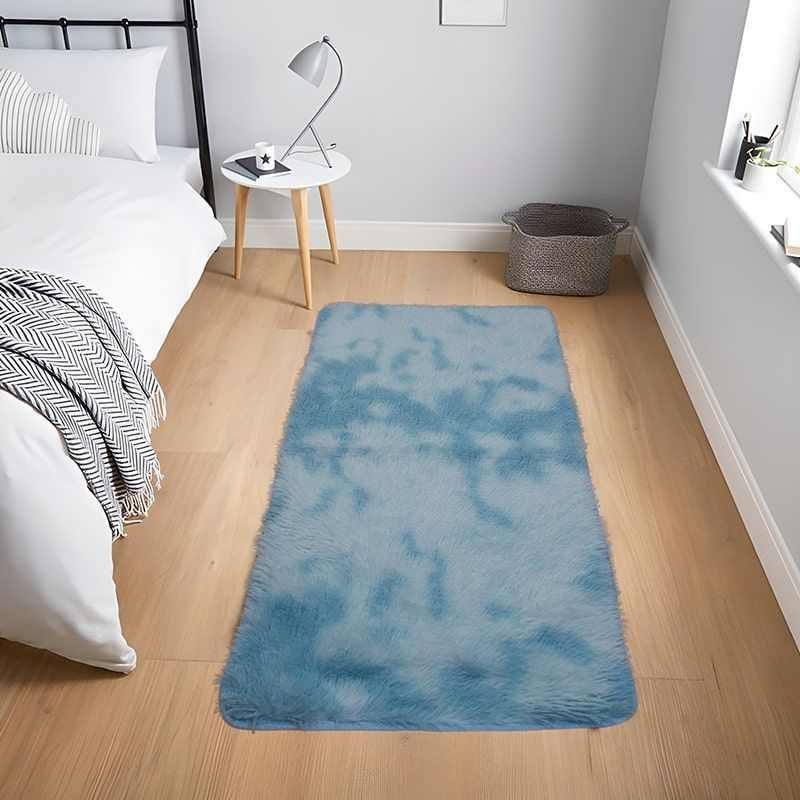 GENERICO - Tapete Alfombra Pie De Cama Peludo 60 X 110 cms Azul Claro