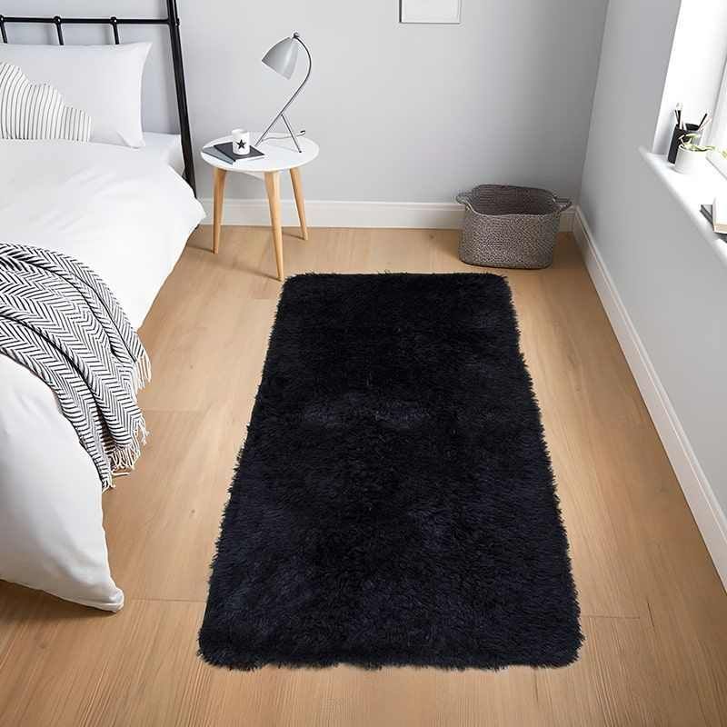 GENERICO - Tapete Alfombra Pie De Cama Peludo 60 X 110 cms Negro