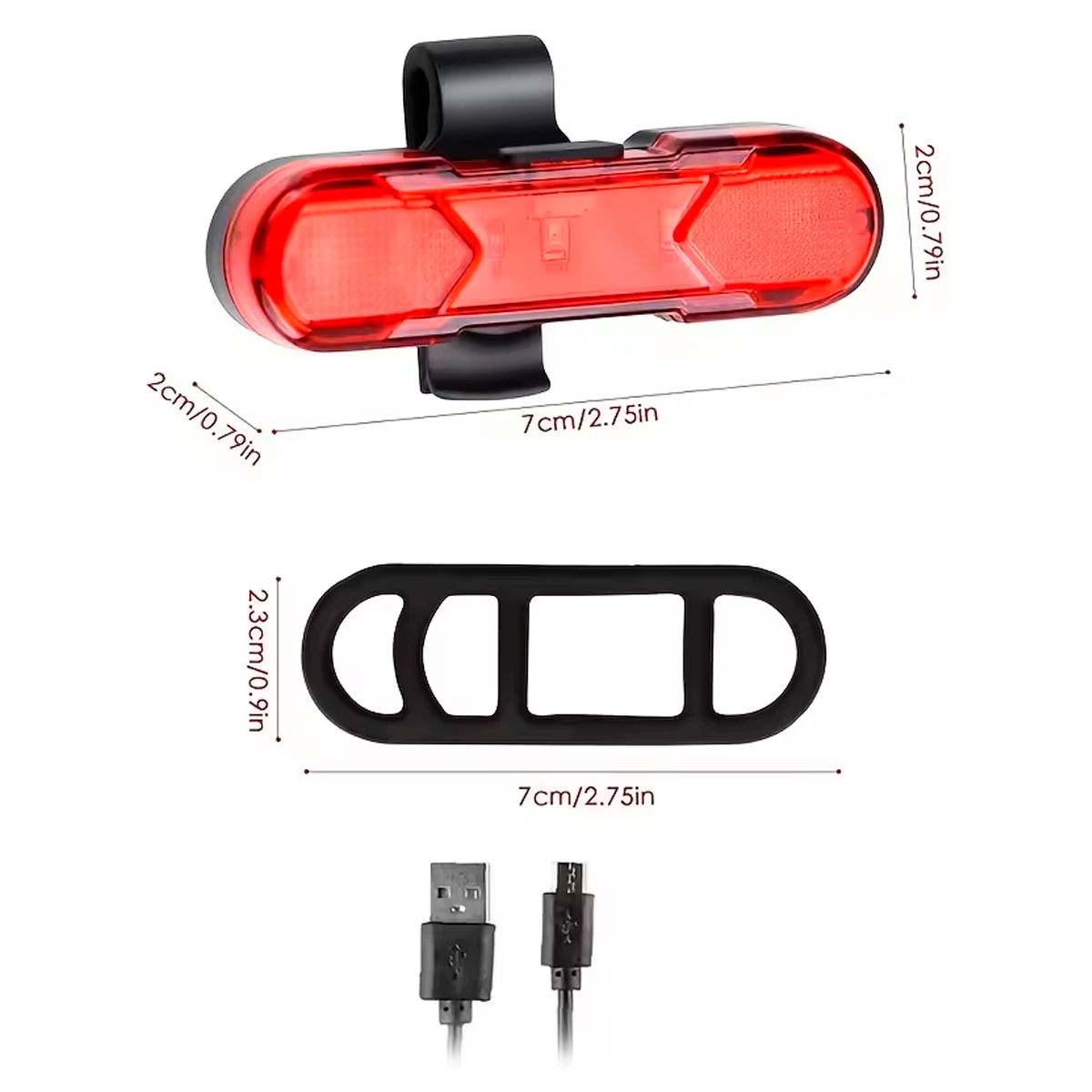 GENERICO - Luz Trasera Stop Led Roja 360° Bicicleta Recargable Usb