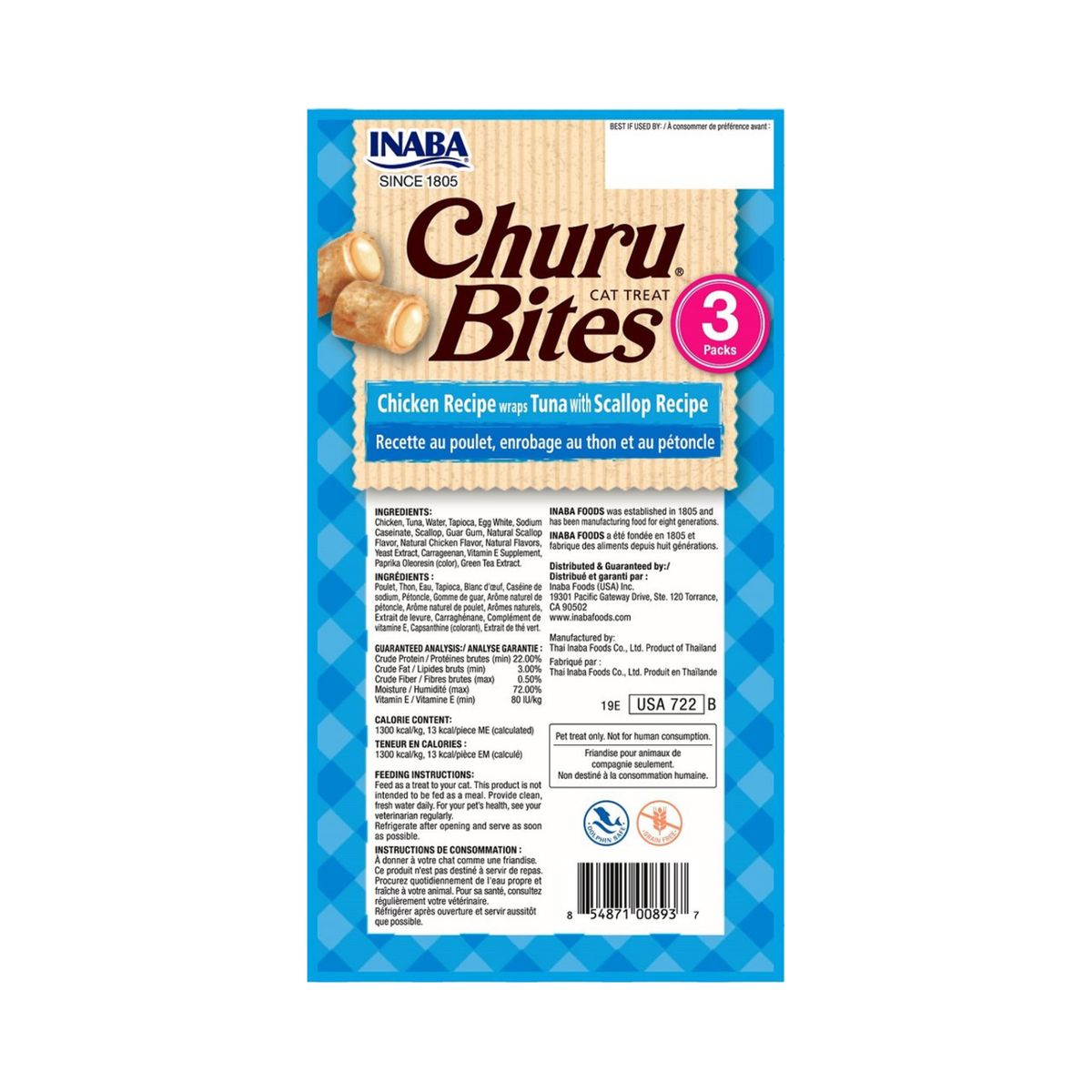 GENERICO - Snack Cremoso Para Gato Inaba Churu Bites Pollo Wraps Atún