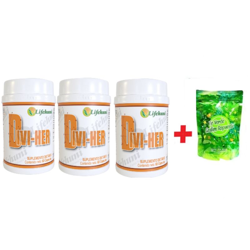 LIFEHUNI - Promoción Divi-Her Suplementos Dietarios x3 +Te Verde Goslim Repuesto