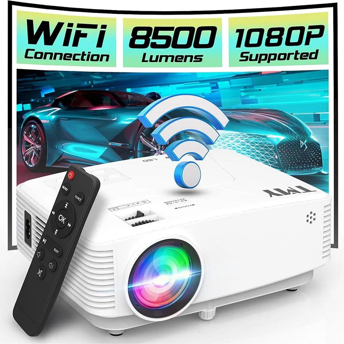 AMERICAN GENERICS - Proyector TMY con WiFi y Bluetooth - Resolución nativa 1080P + Trípode