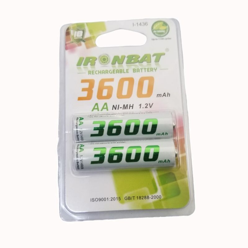 IRONBAT - Pilas Recargables Aa X2 De Alta Capacidad Ironbat 3600 Mah