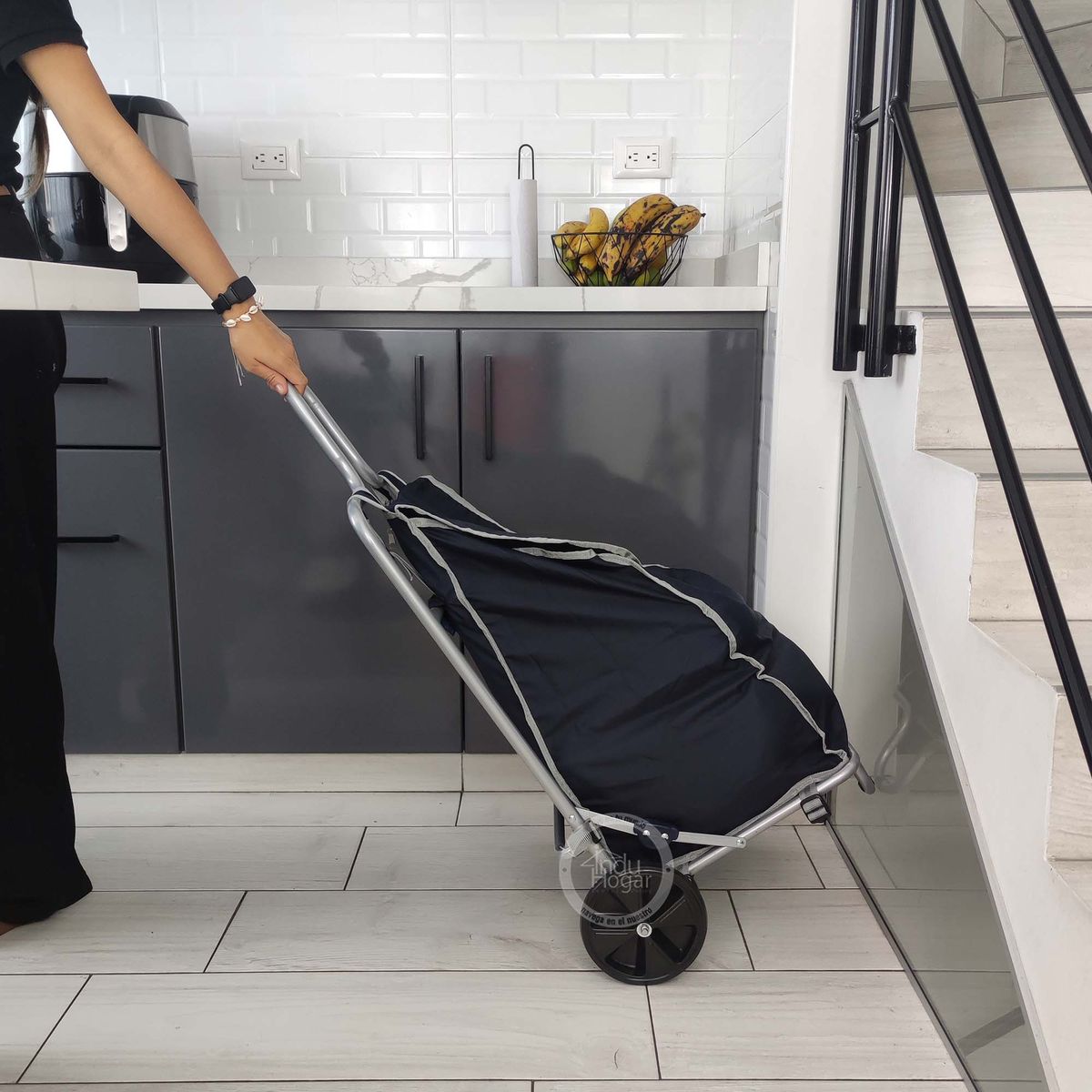 INDUHOGAR - Carro de mercado plegable en acero con maleta en lona azul resistente