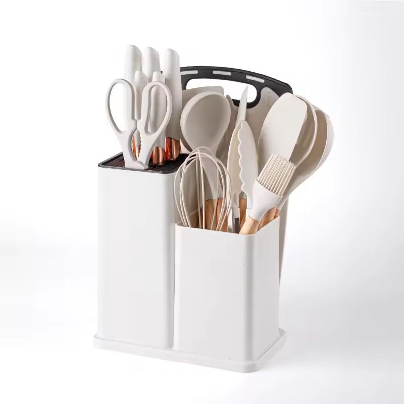 GENERICO - Set de Utensilios de Cocina x19 Piezas en Silicona Blanco