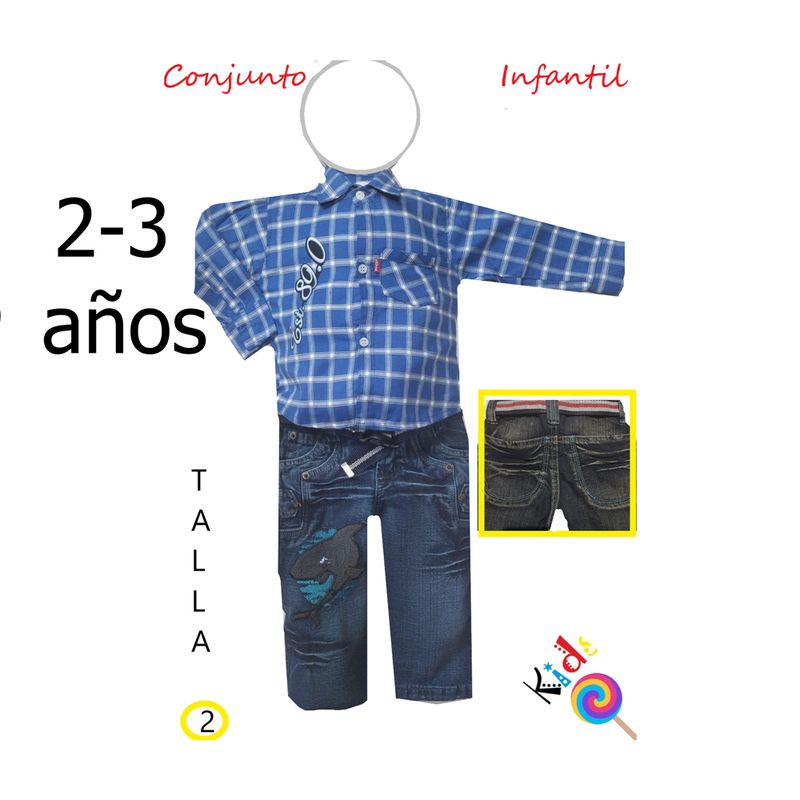 ZAFIRO JEANS - Camisa y  jeans  infantil con diseño  de tiburón